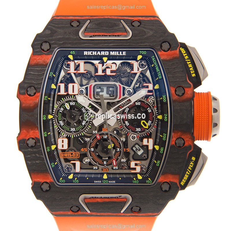 Richard Mille RM11-03 Ceramic - Automatic - Silver Dial - Orange Rubber - Buckle Clasp